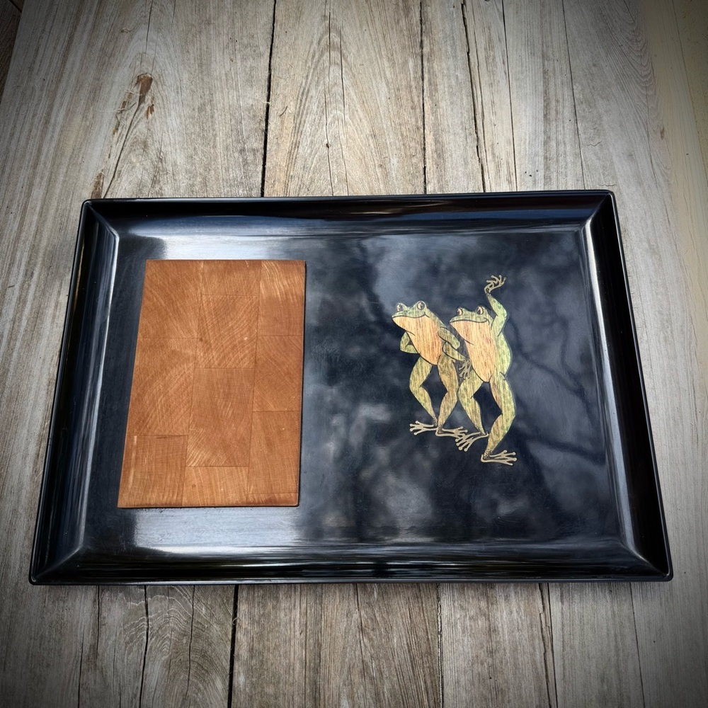 Couroc‎ Vintage MCM Cheese Board Dancing Frogs Inlay Tray Barware